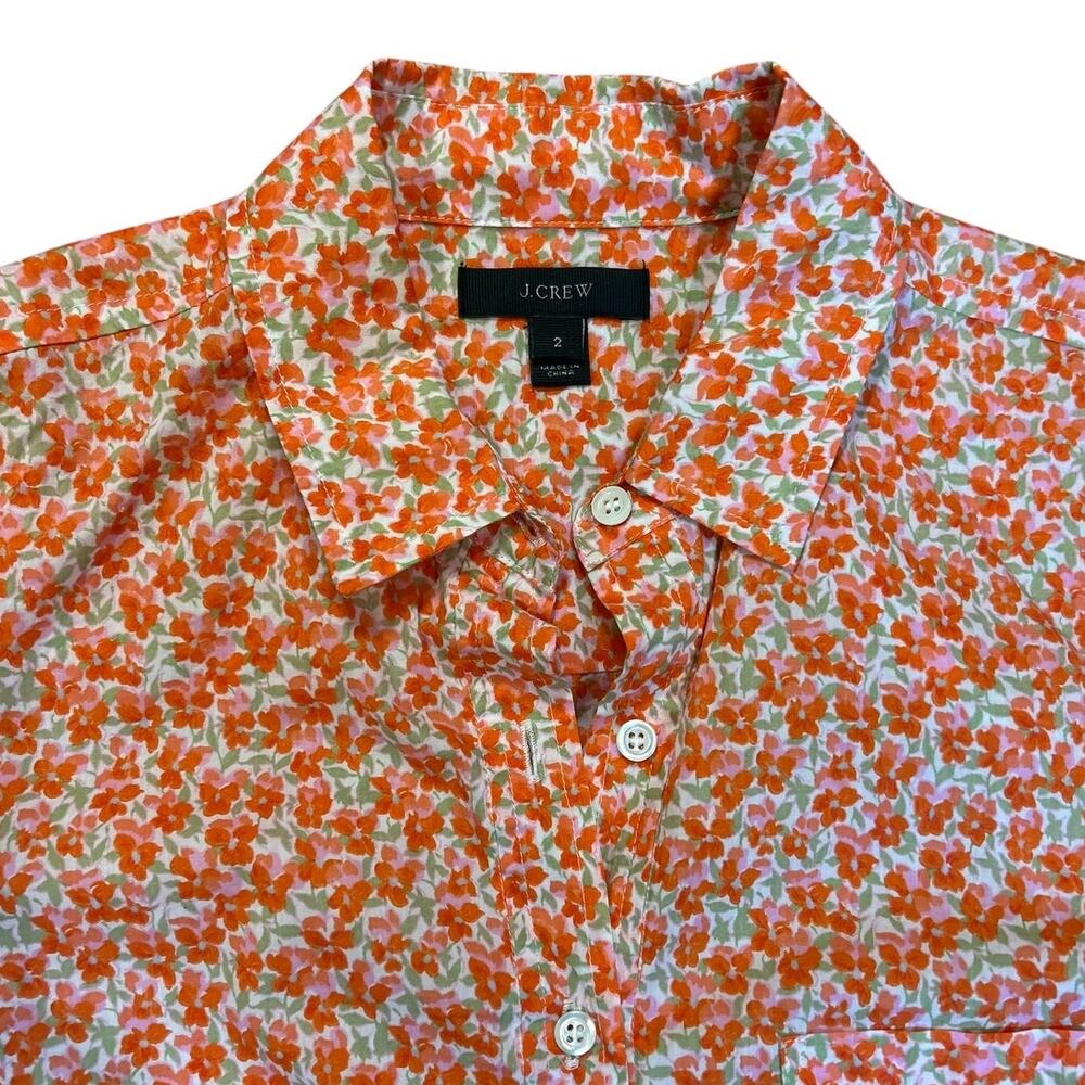 J. CREW Women's Floral Tunic Popover Sz 2 100% Cotton Long Sleeve Ditsy Floral